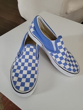 VANS  - Checkerboard Blue and White Skate SLIDE ON Women’s 7  Classic Retro EUC